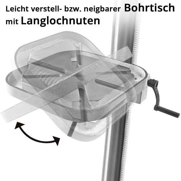 Neigbarer Bohrtisch mit Langlochnuten für einfache Verstellung