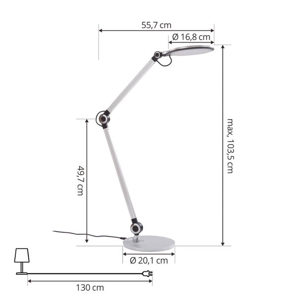 Lindby LED Tischlampe Nyxaris ( Touchdimmer) dimmbar (Modern) in Alu (1 flammig, ) - Tischleuchte Schreibtischlampe Nachttischlampe Touch Lampe Arbeitszimmerleuchte