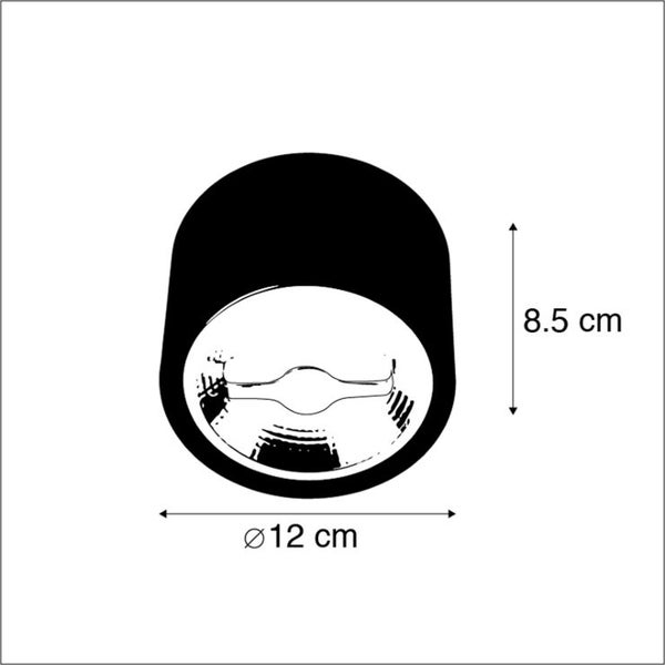 Zeichnung einer Lampe mit den Maßen 12 Zentimeter Durchmesser und 8,5 Zentimeter Höhe