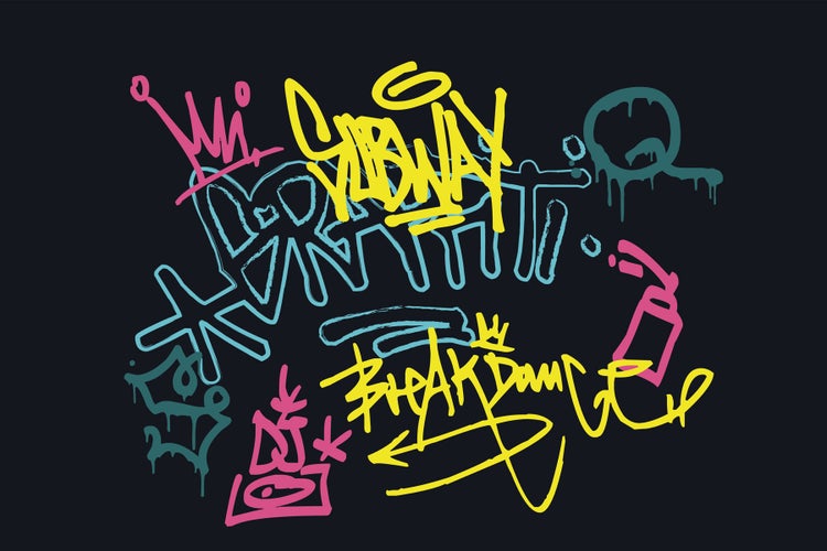 Illustration von Graffiti mit verschiedenen Elementen