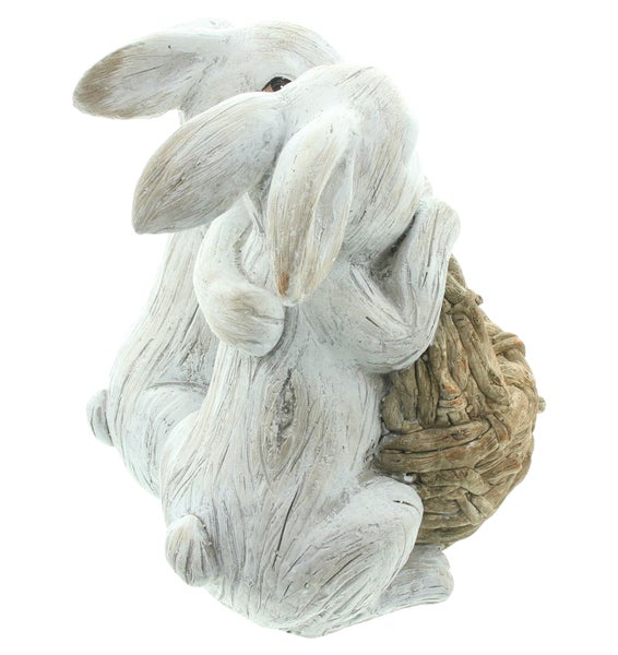 FRANK FLECHTWAREN | Pflanzer Hasenpaar, MAGNESIUMOXID, 27 x 26,5 x 30 cm