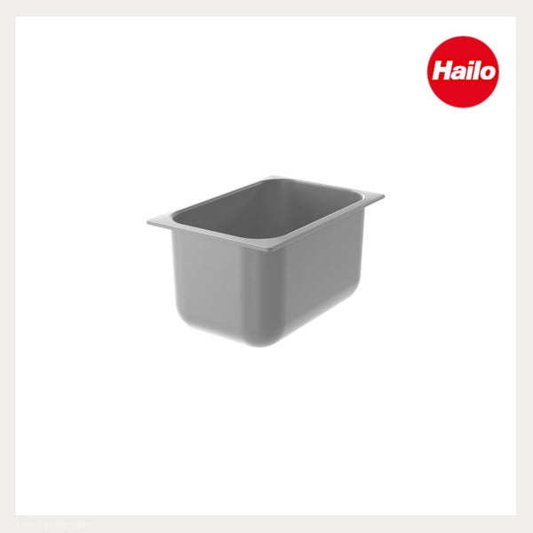 Hailo Ersatz-Eimer aus grauem Kunststoff für Mülltrennsysteme. Hailo Logo.