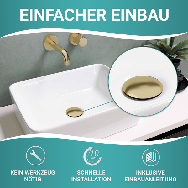 Engelbach® Universal Waschbecken Ablaufgarnitur - Pop up Ablaufventil mit und ohne Überlauf inklusive Einbauanleitung