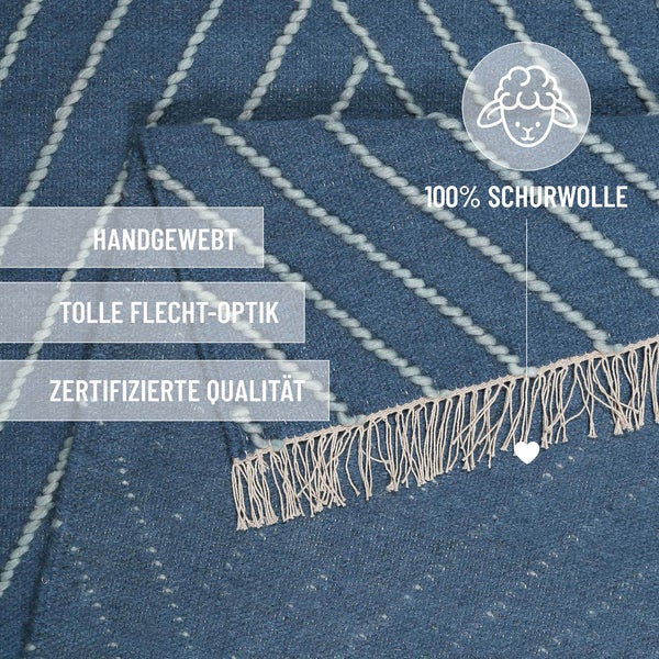 Kelim Teppich Blau Ocean Lines WECONhome 80x150 cm
