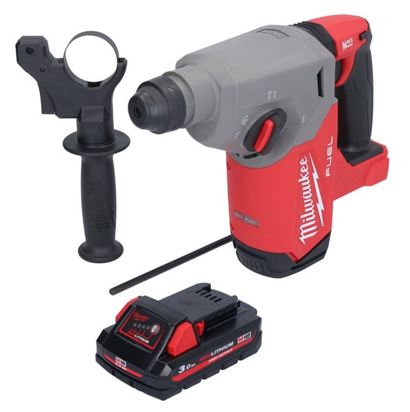 Milwaukee Akku-Kombihammer M18 Fuel mit Zusatzhandgriff, Tiefenanschlag und Redlithium M18 Akkumulator.