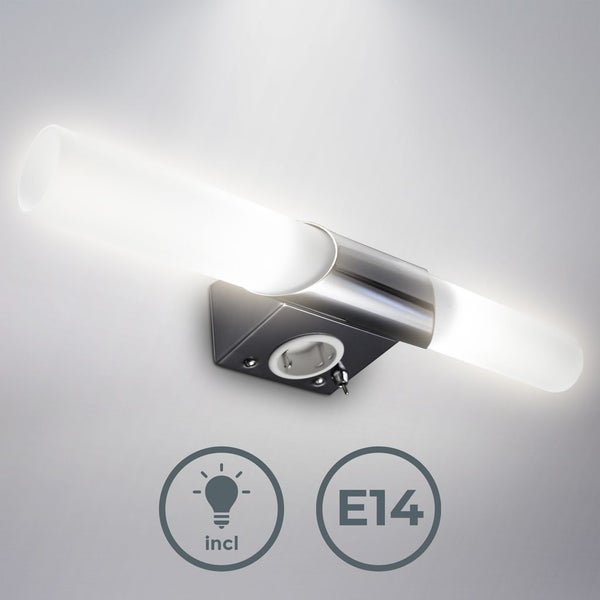 Spiegelleuchte - 4,9W, 470lm, LED, mit Steckdose, 45cm, warmweiß, chrom