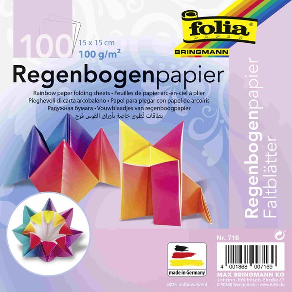 Folia  Regenbogenfaltblätter, 15x15cm, 100 Blatt