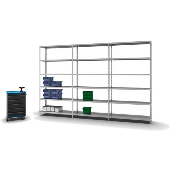 PROREGAL Fachbodenregal Schraubsystem Light-Duty Grundregal HxBxT 250 x 130 x 40 cm 6 Ebenen Fachlast 125 kg Beidseitig Nutzbar Verzinkt