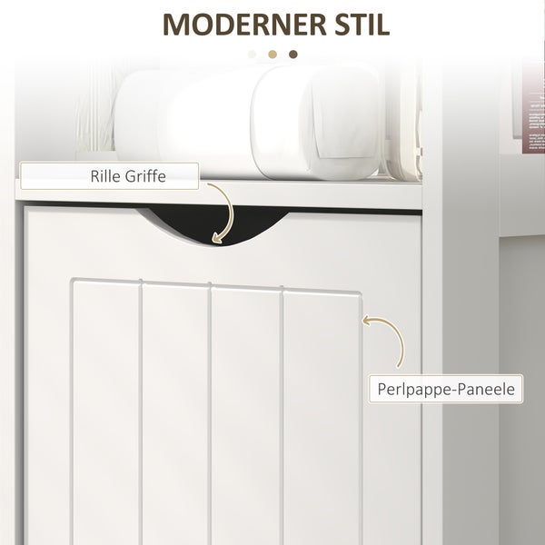 HOMCOM Badezimmerschrank schmal, Hochschrank Toilettenschrank mit 2 Schubladen und 3 offenen Fächern, Badschrank für kleine Räume Badezimmer, Wohnzimmer 30 x 30 x 141,2 cm Weiß