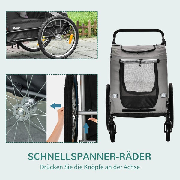 PawHut Hundewagen, 140L x 72,5B x 108H cm, Stahl, Oxford-Gewebe, Grau