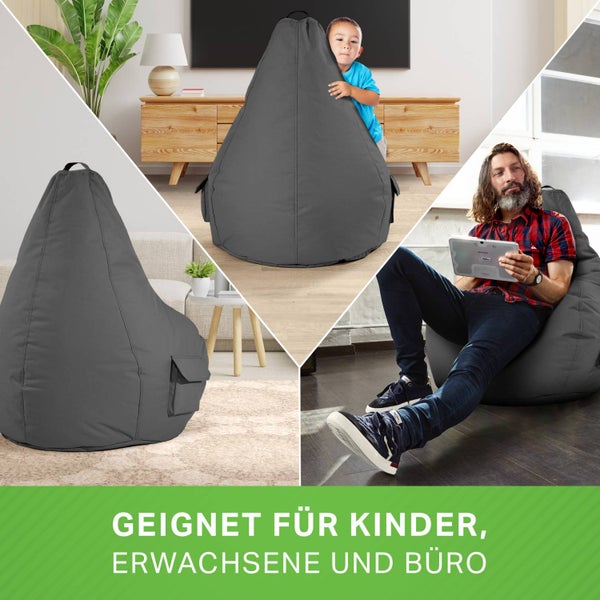 Green Bean 2er Set Sitzsack + Hocker - fertig befüllt - robust waschbar schmutzabweisend - Kinder & Erwachsene Bean Bag Bodenkissen Lounge Sitzhocker Relax-Sessel Gamer Gamingstuhl Pouf - Anthrazit