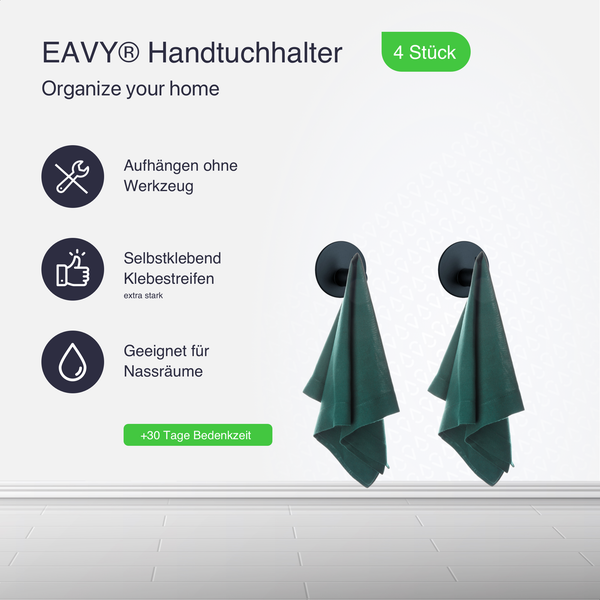 EAVY Handtuchhaken Edelstahl Schwarz Selbstklebend 4er pack