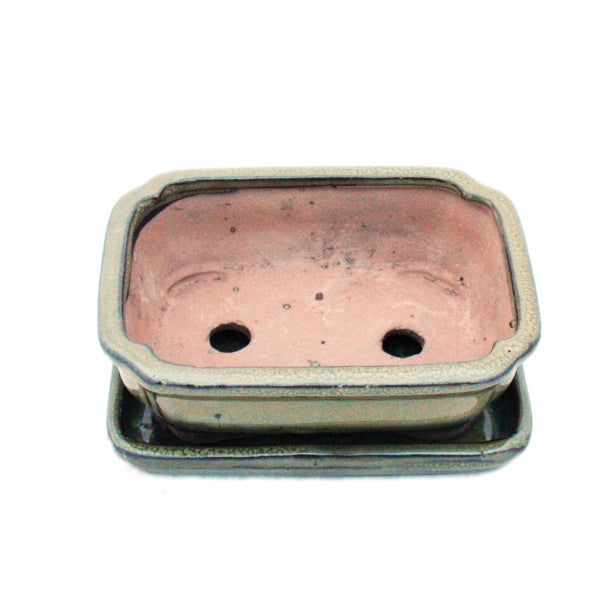 Bonsai-Schale mit Unterteller Gr. 2 Oliv-Braun eckig Modell G12 L 15,5cm B 11,5cm H 4,5cm