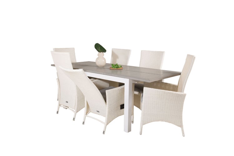 Albany Gartenset Tisch 90x160/240cm und 6 Stühle Padova weiß, grau. 90 X 160 X 75 cm