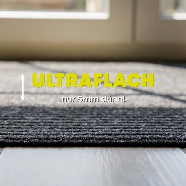 Ultraflache Schmutzfangmatte mit einer Dicke von nur 5 Millimetern und strukturierter Oberfläche.