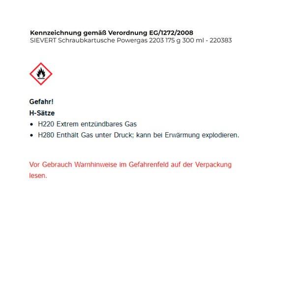 SIEVERT Schraubkartusche Powergas 2203 175 g 300 ml - 220383