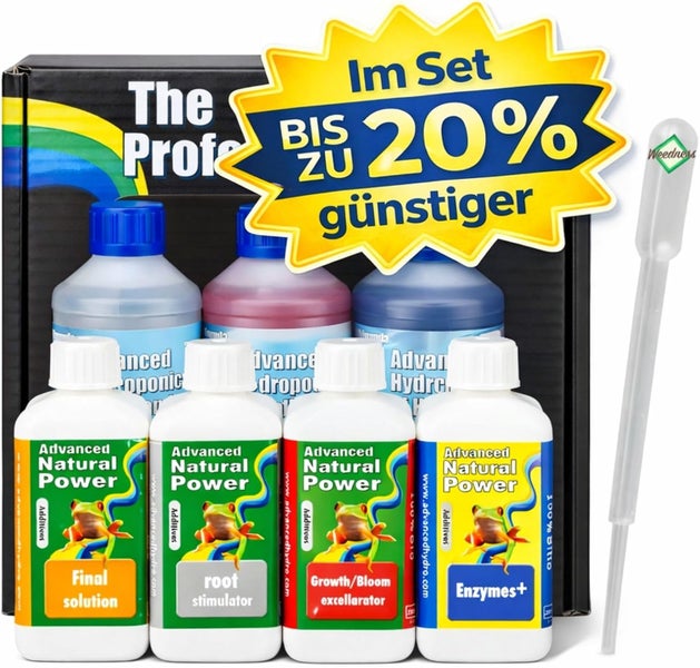 Advanced Hydroponics Starter Set mit 7 Düngerflaschen, Pipette und Karton. Bis zu 20 Prozent Ersparnis im Set.