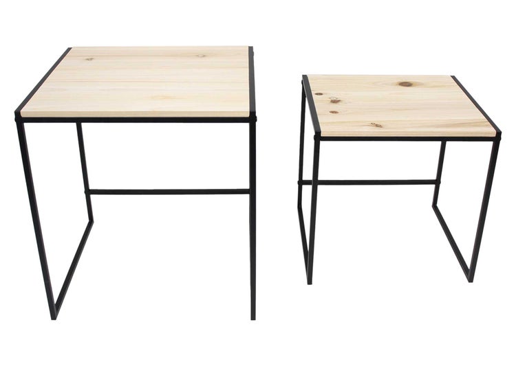 FRANK FLECHTWAREN | Beistelltisch Modern, 2er Set, METALL, HOLZ, 40 x 35 x 40 cm, 45 x 40 x 50 cm