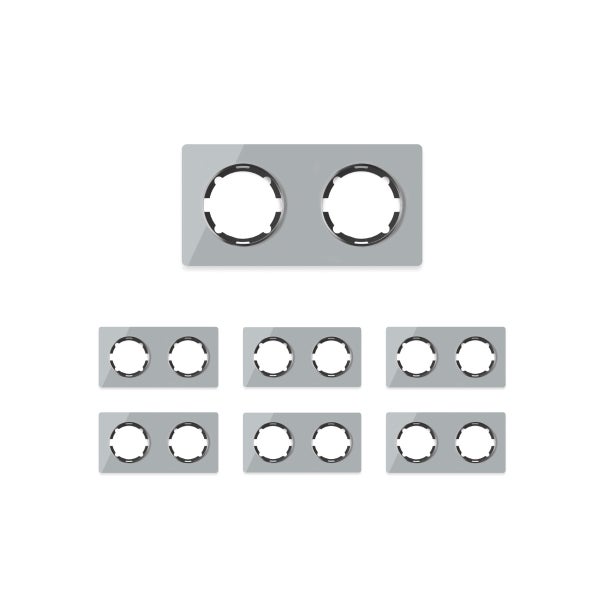 Set von sieben zweifachen Abdeckrahmen für Schalter und Steckdosen zur Montage an der Wand