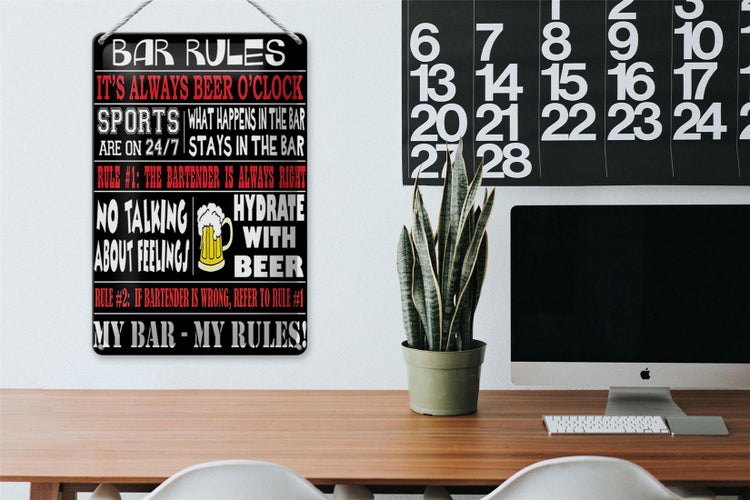 Blechschild Spruch 20x30cm Bar rules Bier my bar my rules