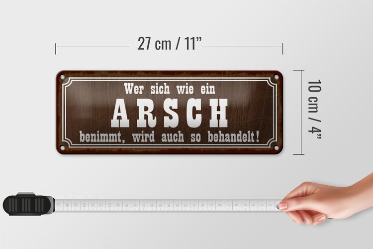 Blechschild Spruch 27x10cm wer sich wie ein Arsh benimmt Dekoration
