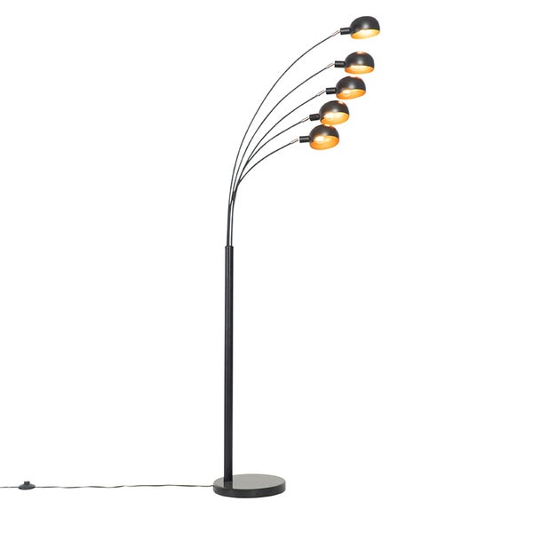 QAZQA - Design Design-Stehlampe schwarz mit Gold I Messing 5 Lichter - Sixties Marmo I Wohnzimmer I Schlafzimmer - Stahl Länglich - LED geeignet E14