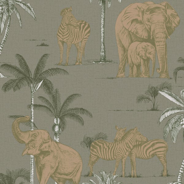 Tapete mit Elefanten, Zebras und Palmen