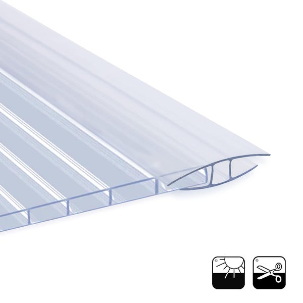 Doppelstegplatte aus Polycarbonat mit UV-Schutz und Zuschnittsymbol