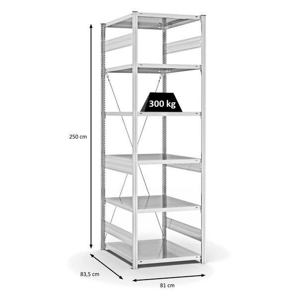 PROREGAL Fachbodenregal Stecksystem T-Profil Heavy-Duty Grundregal HxBxT 250 x 75 x 80 cm 6 Ebenen Fachlast 300 kg Einseitig Nutzbar Lichtgrau