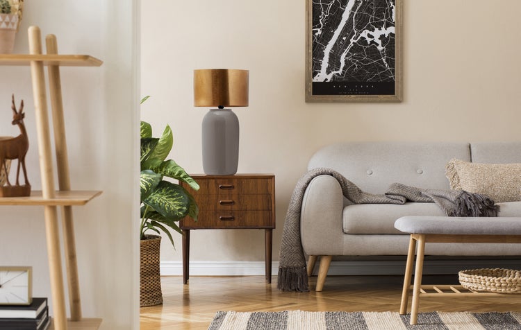 Dekorative Tischlampe Taupe Gold, Klassische Nachtischlampe 43 cm | Wohnzimmer Esszimmer Leuchte