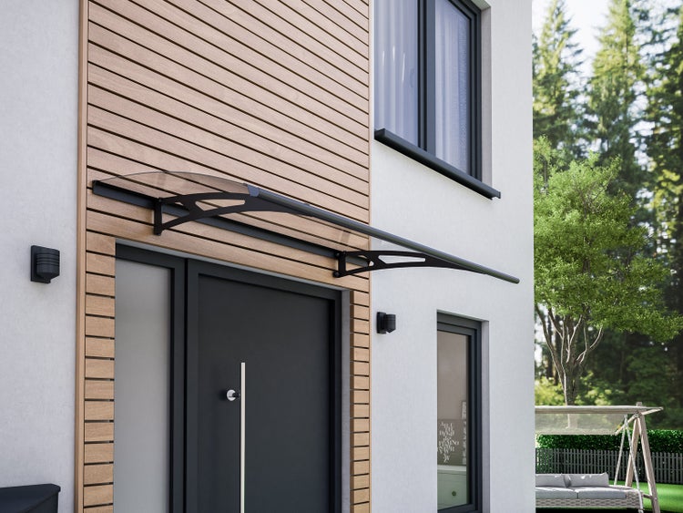 Vordach 1600x900 Haustürdach anthrazit Polycarbonat klar Überdachung Türdach