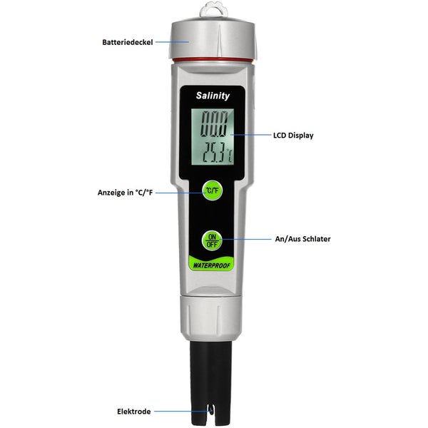 Salzgehaltmessgerät mit LCD Display und Elektrode