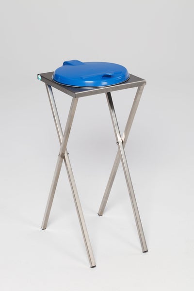 PROREGAL Robuster Scherenständer Mit Klemmring Für 120 Liter Sack HxBxT 90 x 40 x 45 cm Edelstahl Blauer Deckel
