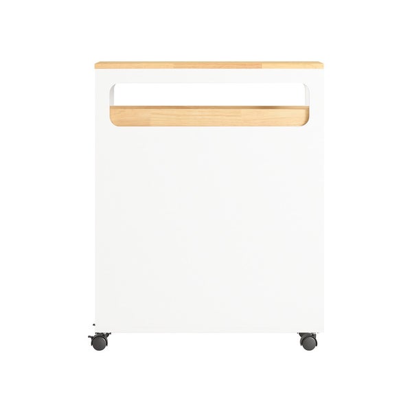 Weißer Rollcontainer mit Holzdetails