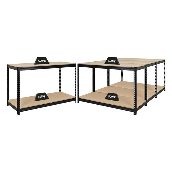 PROREGAL Mega Deal 4x Profi Werkbank STRONG BEAST, HxBxT 90x150x60cm mit Fachlast 500kg, 2 Ebenen, Schwarz