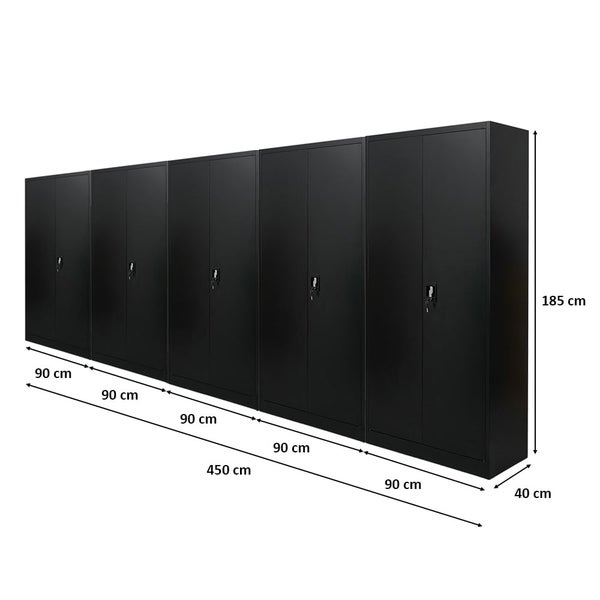 PROREGAL Mega Deal 5x Flügeltürenschrank ELEPHANT HxBxT 185 x 90 x 40 cm 4 Fachböden Fertig Aufgebaut Schwarz