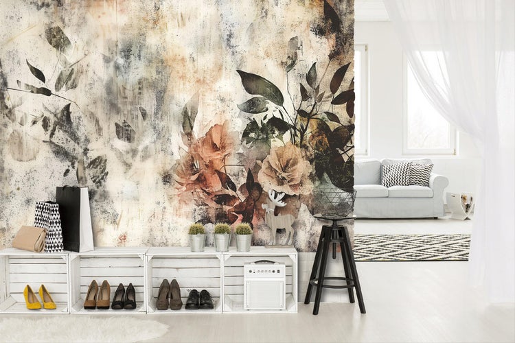 Fototapete Blumen Beton Vlies Tapete Wohnzimmer 300x210 cm