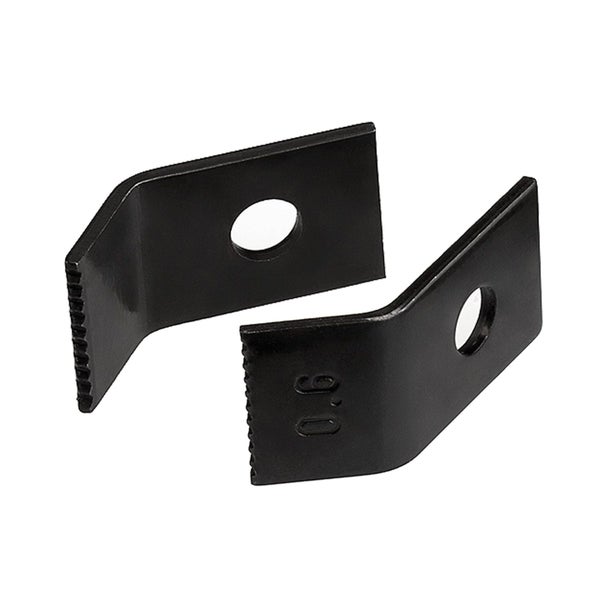 Zwei Verbinder aus Metall mit einem Loch für Schrauben