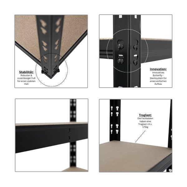 PROREGAL Mega Deal 2x Schwerlastregal APOLLO HxBxT 150 x 90 x 30 cm Fachlast 175kg Schwarz