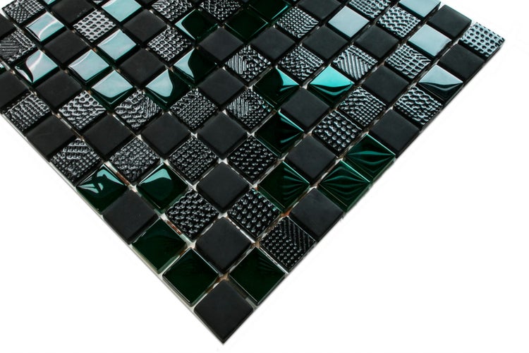 Glasmosaik auf Netz für Bad und Küche 30cm x 30cm  - Black Lantern