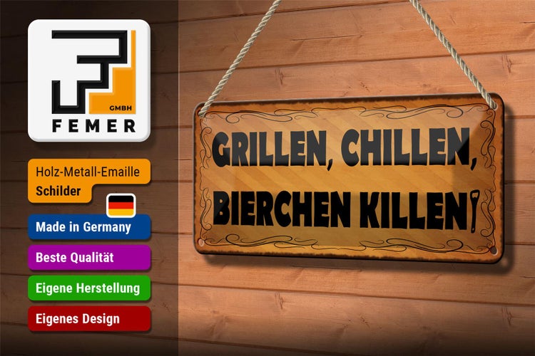 Blechschild Spruch 27x10cm Grillen chillen Bierchen killen Dekoration