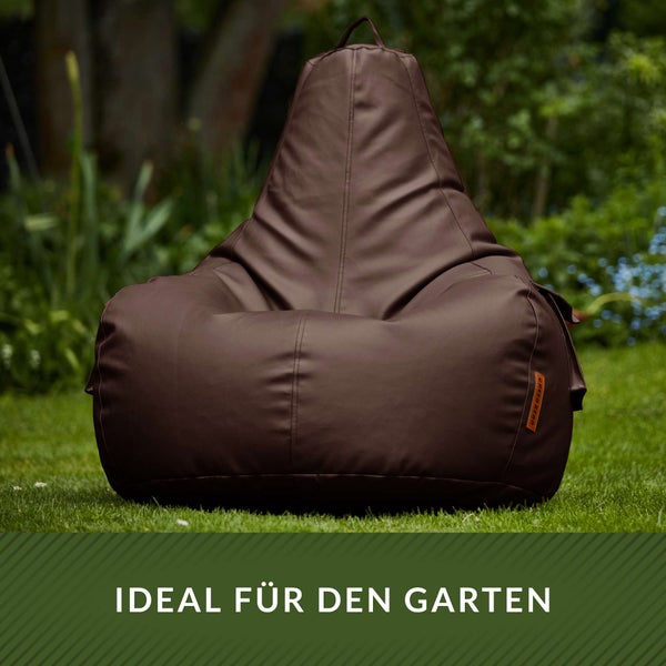 Green Bean Sitzsack aus Kunstleder mit EPS Perlen Füllung - 90 x 80 x 70 cm - Bean Bag Sitzkissen Sitzpuff Sitzsessel Bodenkissen Lounge Gaming Chair Rückenlehne - Dunkelbraun