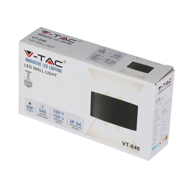 V-TAC VT-846-B - Schwarze LED-Wandleuchten - halb-oval - Bridgelux - IP54 - 6W - 540 Lumen -
