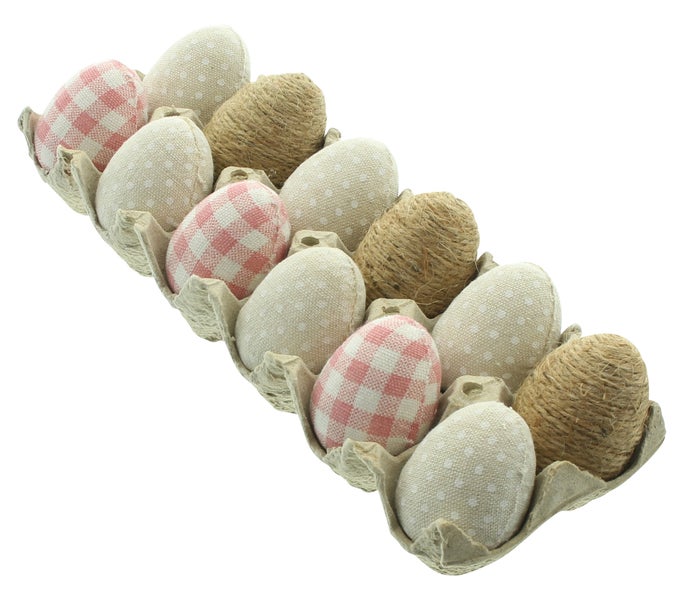 FRANK FLECHTWAREN | Hänger Osterei, 12er Set, KUNSTSTOFF, JUTE, SISAL, 4,5 x 4,5 x 6 cm