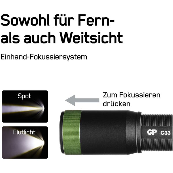 Taschenlampe GP C33 150 Lumen inklusive 2x AA 1,5V Mignon Batterien