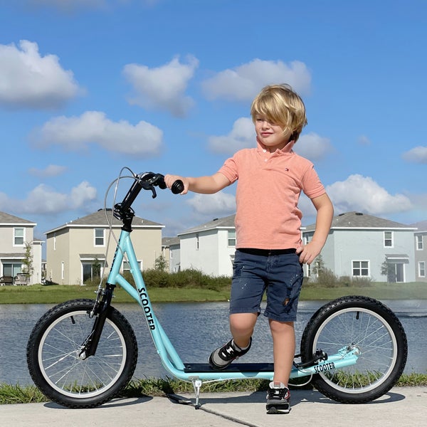 HOMCOM Kinderroller, 139L x 58B x 90-96H cm, Stahl, Aluminium, Gummi, Blau