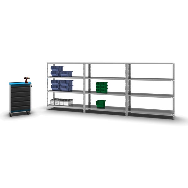 PROREGAL Fachbodenregal Schraubsystem Heavy-Duty Grundregal HxBxT 150 x 130 x 40 cm 4 Ebenen Fachlast 350 kg Beidseitig Nutzbar Verzinkt