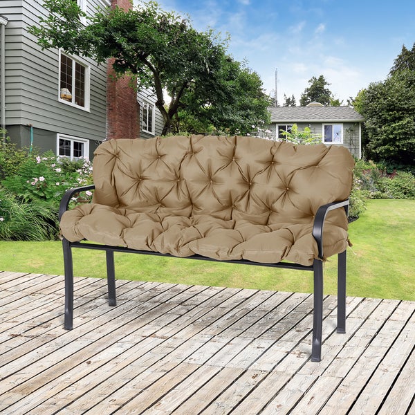 Outsunny 3 Sitzer Bankauflage 150x98x8 cm, Bankkissen mit Bändern, Sitzkissen, Outdoor/Indoor Stuhlkissen, Sitzauflage, Sitzpolster für Gartenmöbel, Fensterbank Sitzbank, Hollywoodschaukel, Khaki