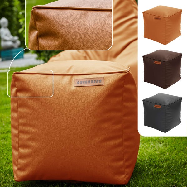 Green Bean Sitzhocker aus Kunstleder - Pouf mit EPS Perlen Füllung - 40 x 40 cm - perfekte Ergänzung zum Sitzsack - Sitzwürfel Sitzkissen Hocker Fußhocker - Cognac