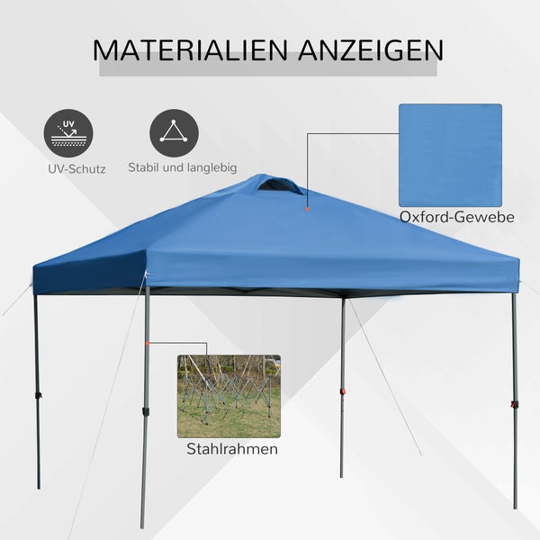 Outsunny Pavillon ca. 3x3m, wasserdicht Stabil Winterfest Pop-up Faltpavillon, UV Schutz, Faltbar Partyzelt, Gartenzelt mit Tasche, Gartenpavillon für Camping Garten, Blau